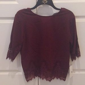 NEVER WORN maroon blouse with lace detailing